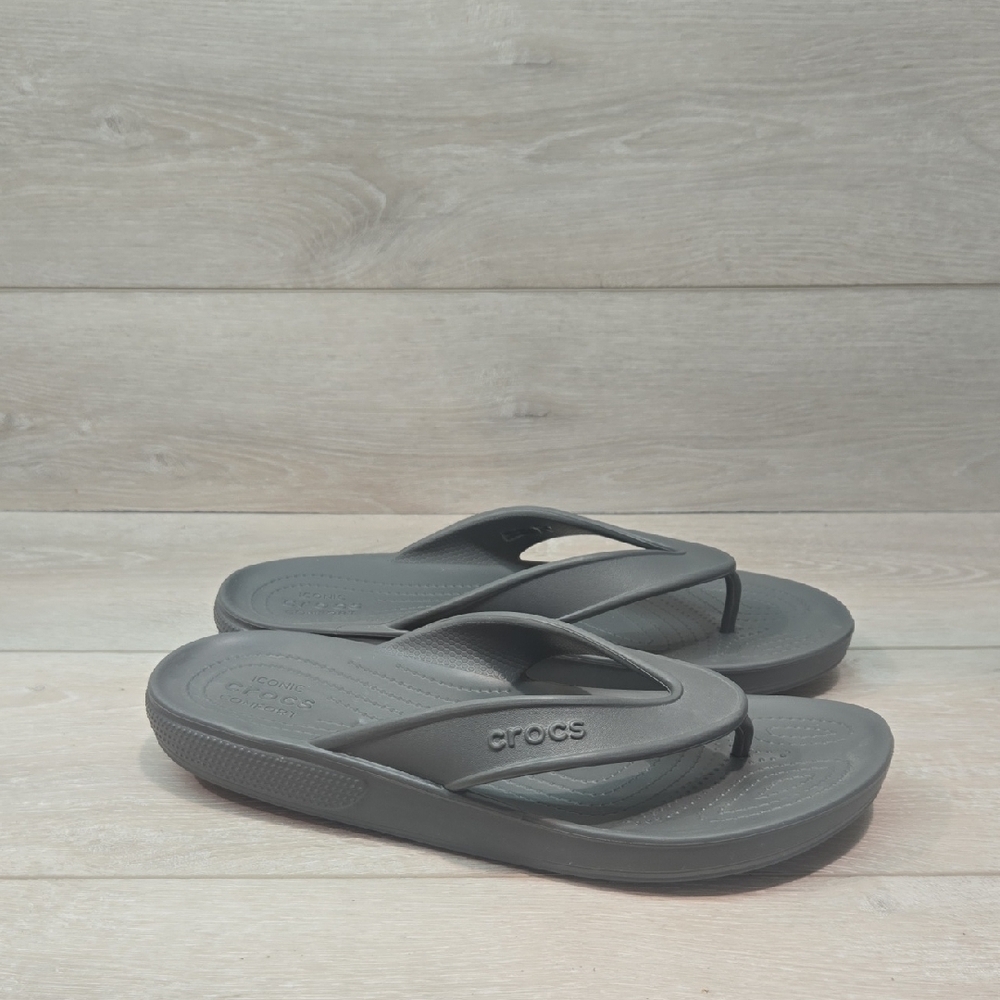 CROCS Mens Charcoal Flip Flops Thong Sandals Shoes Sz 10